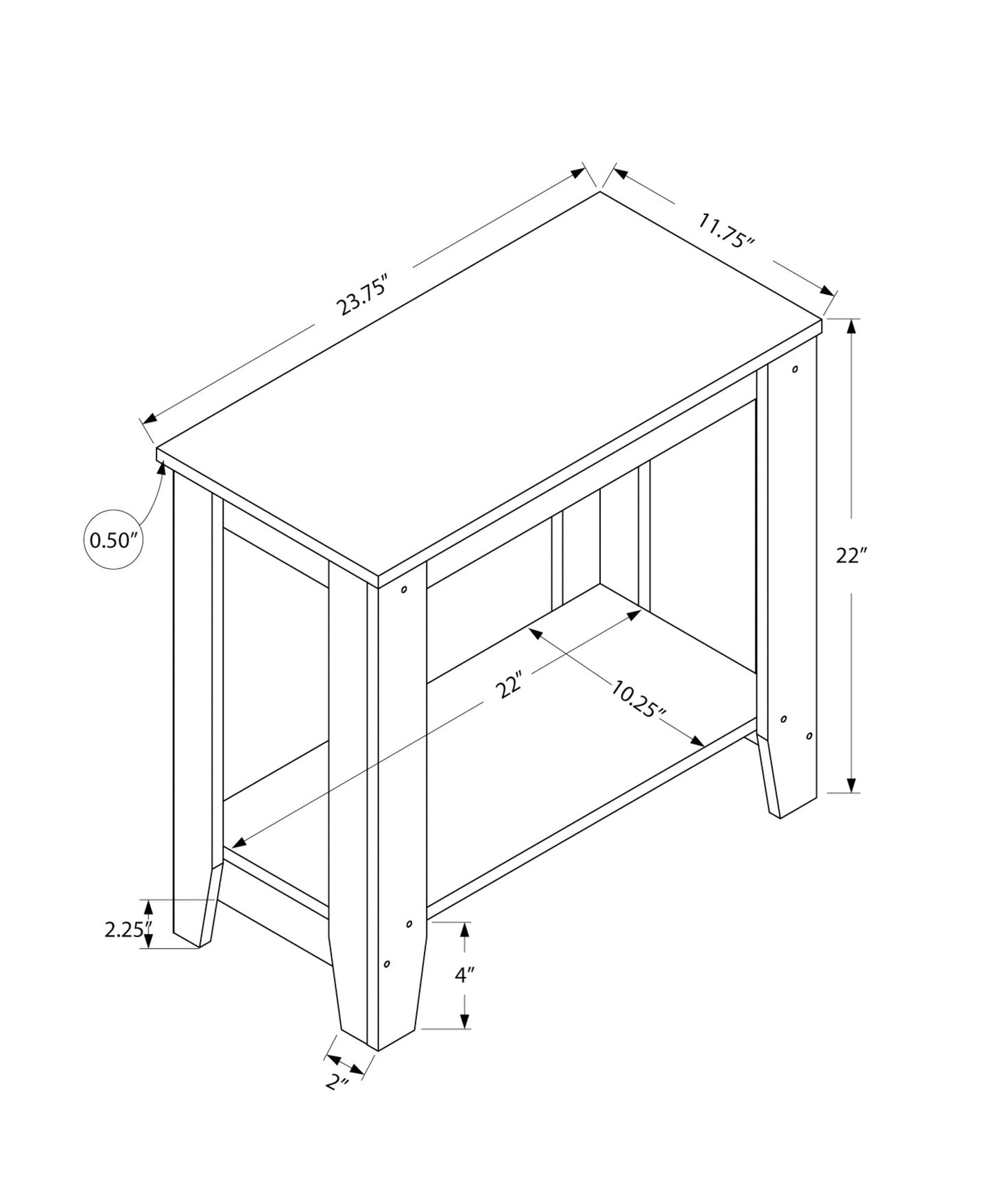 22" Gray Wood End Table With Shelf