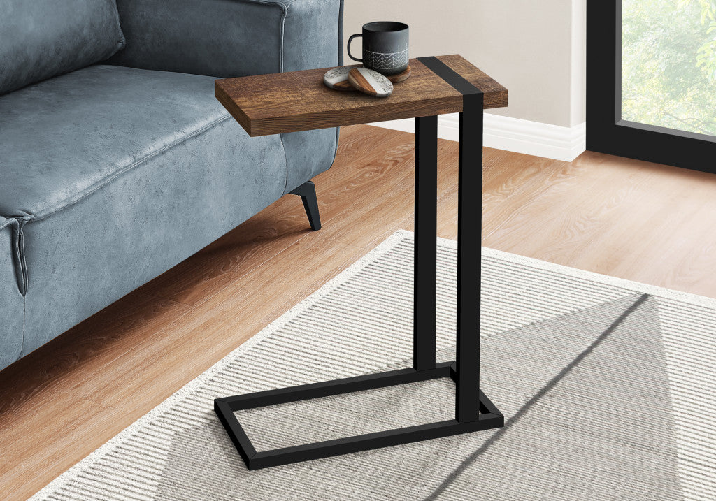 25" Brown and Black Distressed Wood and Metal End Table