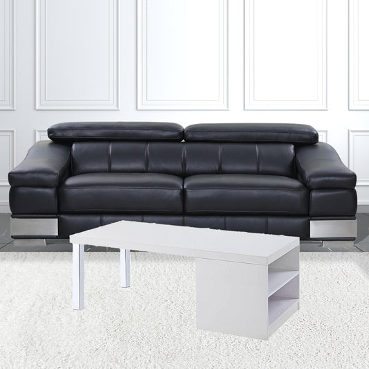 47" White and Silver Wood And Metal Frame Coffee Table With Shelf