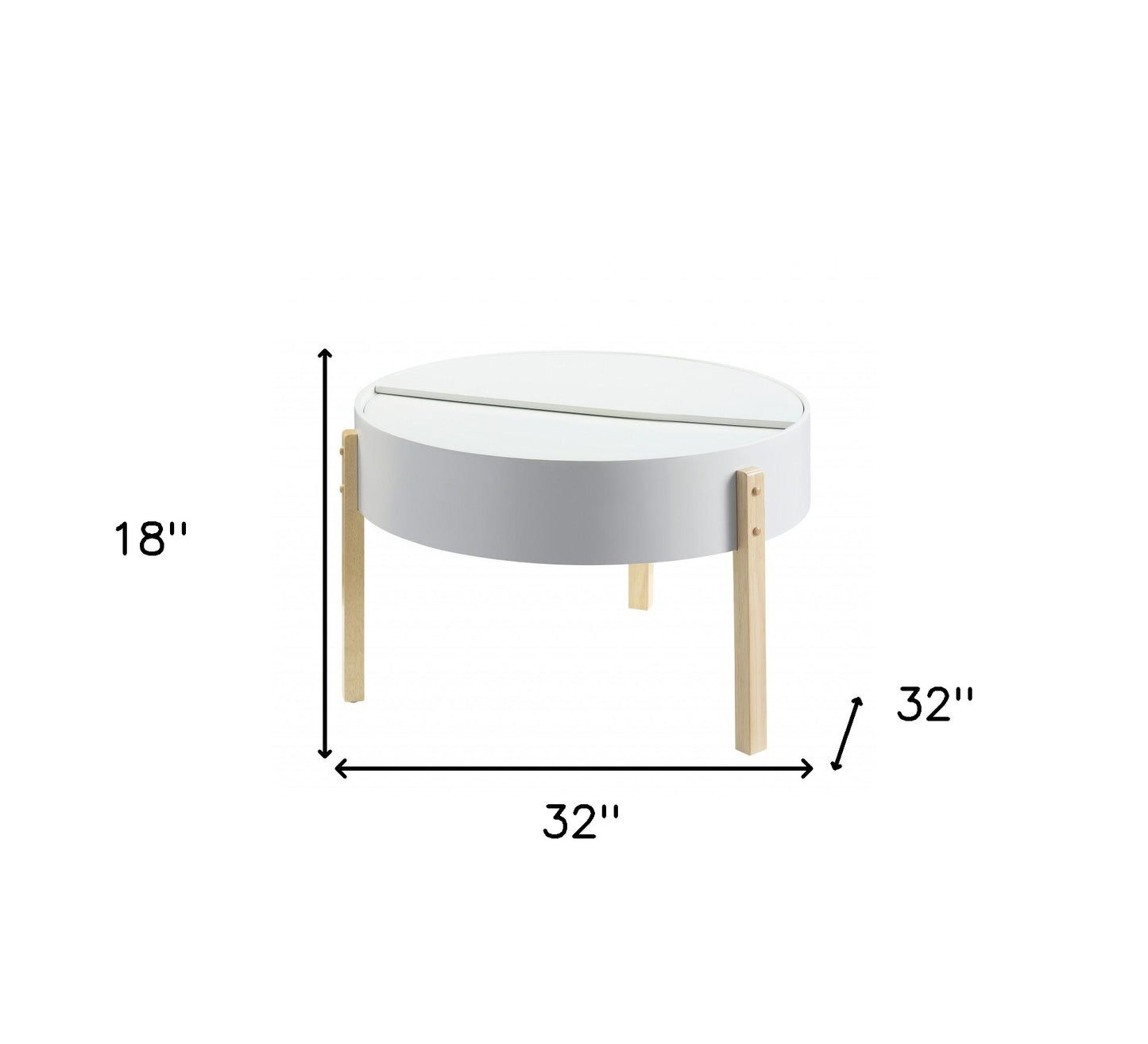 32" White and Natural Wood And Solid Wood Round Coffee Table
