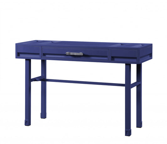 47" Blue Iron And Wood Vanity Table