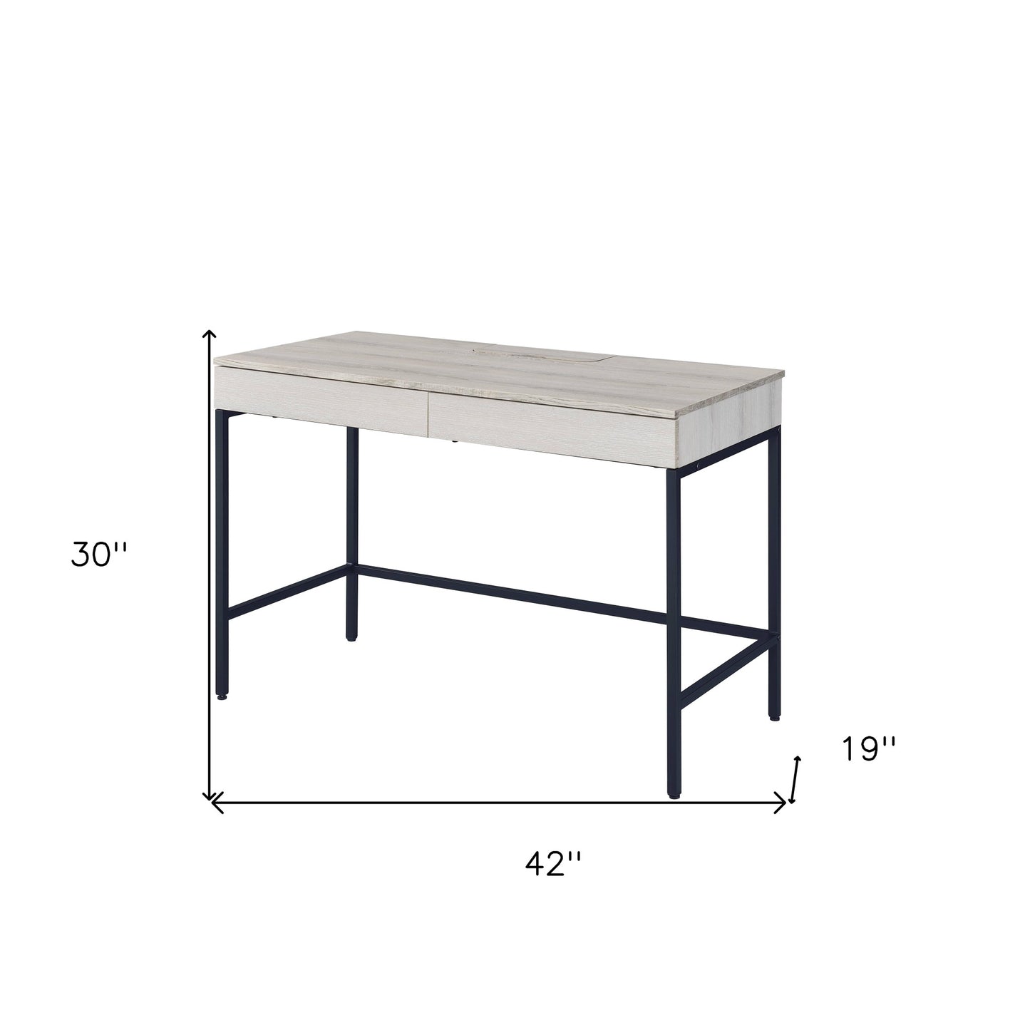 42" Natural and Black Writing Desk With Two Drawers