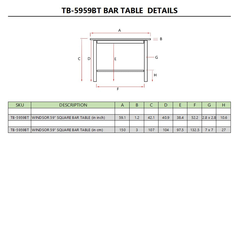 WINDSOR 59″ SQUARE BAR TABLE