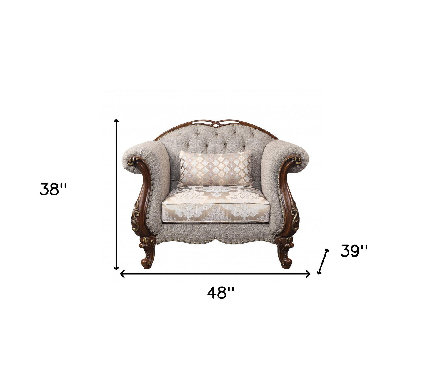 48" Beige and Brown Fabric Floral Arm Chair
