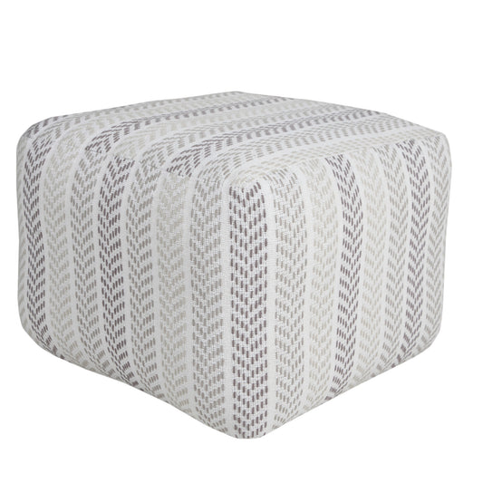 18" Gray And White Cotton Chevron Pouf Ottoman