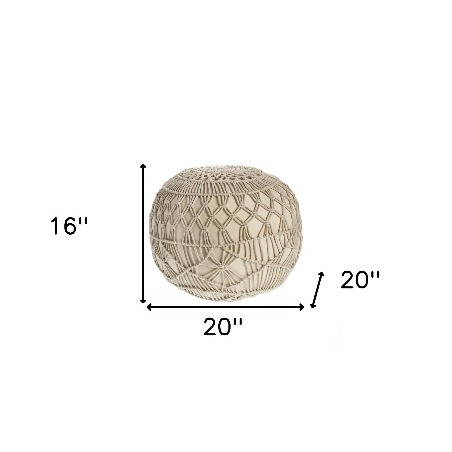 20" Cream Cotton Tufted Round Geometric Pouf Ottoman