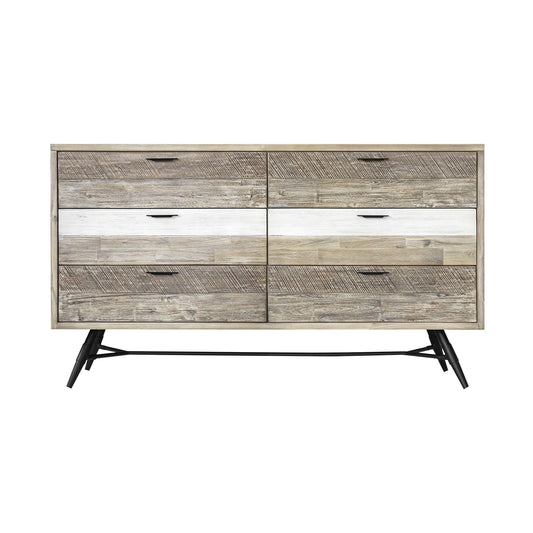 63" Natural and Ivory Solid Wood Six Drawer Double Dresser