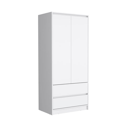 71" White Wood Two Door Two Drawer Combo Dresser