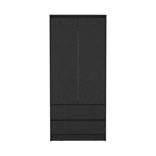 71" Black Wood Two Door Two Drawer Combo Dresser