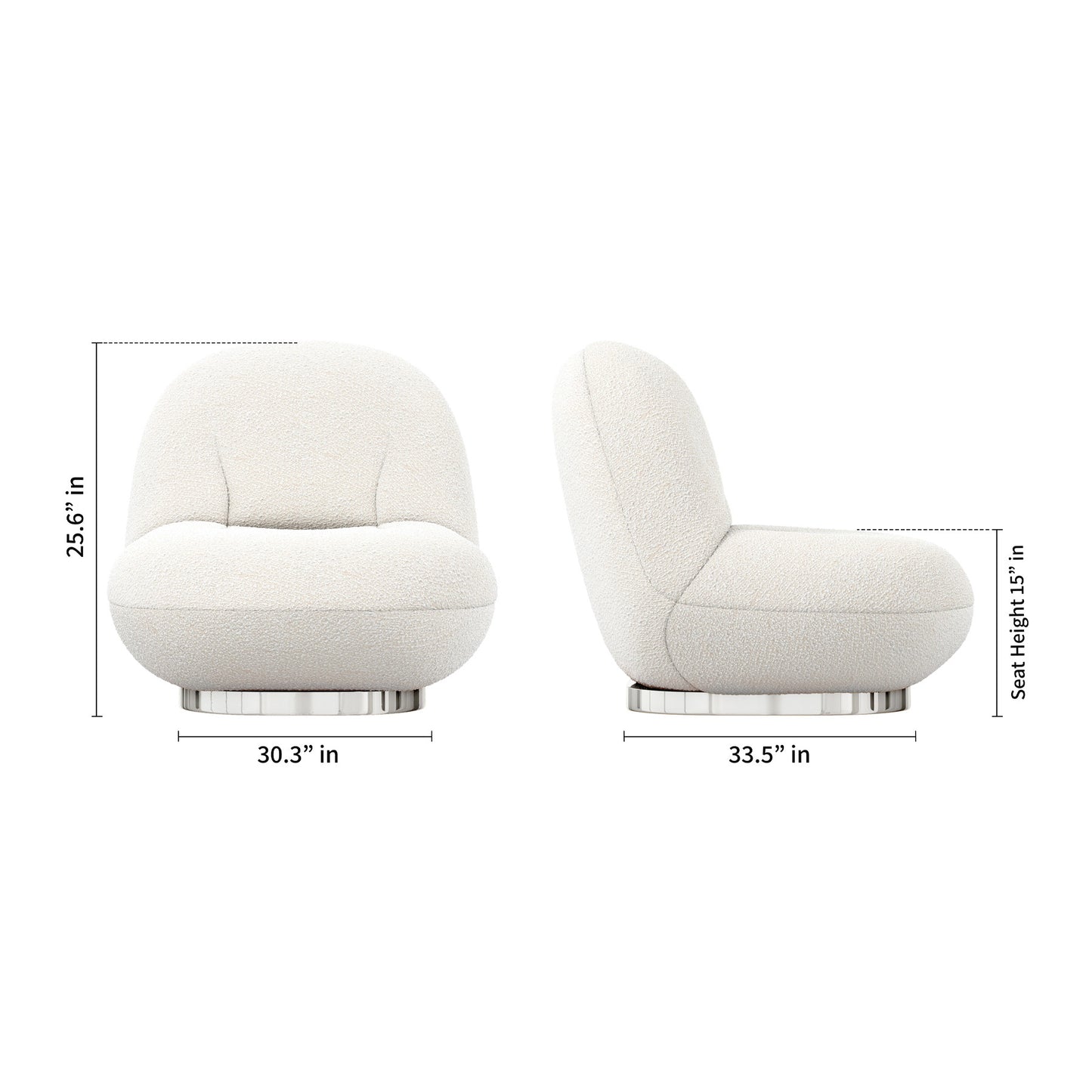 30" White and Silver Boucle Slipper Chair