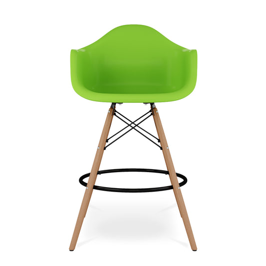 28" Green And Brown Heavy Duty Plastic And Solid Wood Low Back Counter Height Bar Chair