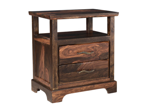 27" Dark Brown Solid Wood Two Drawer Nightstand