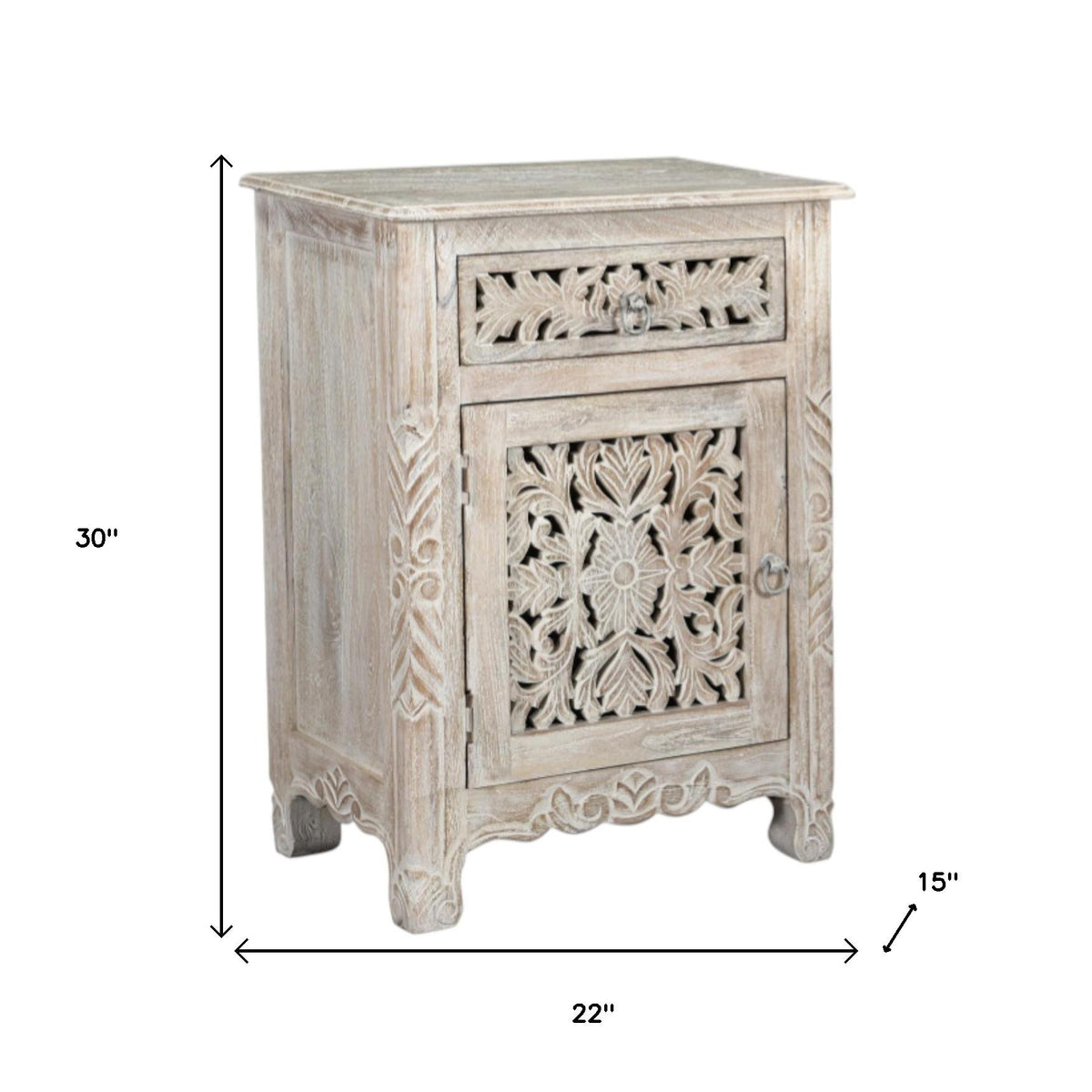 30" White Solid Wood Distressed One Drawer Nightstand