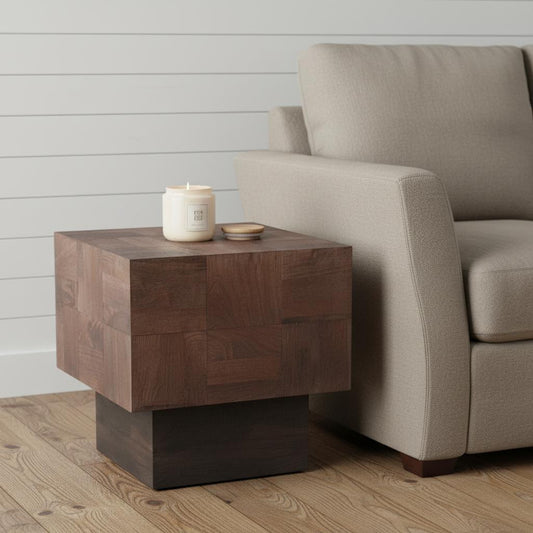 22" Black And Brown Solid Wood Square End Table