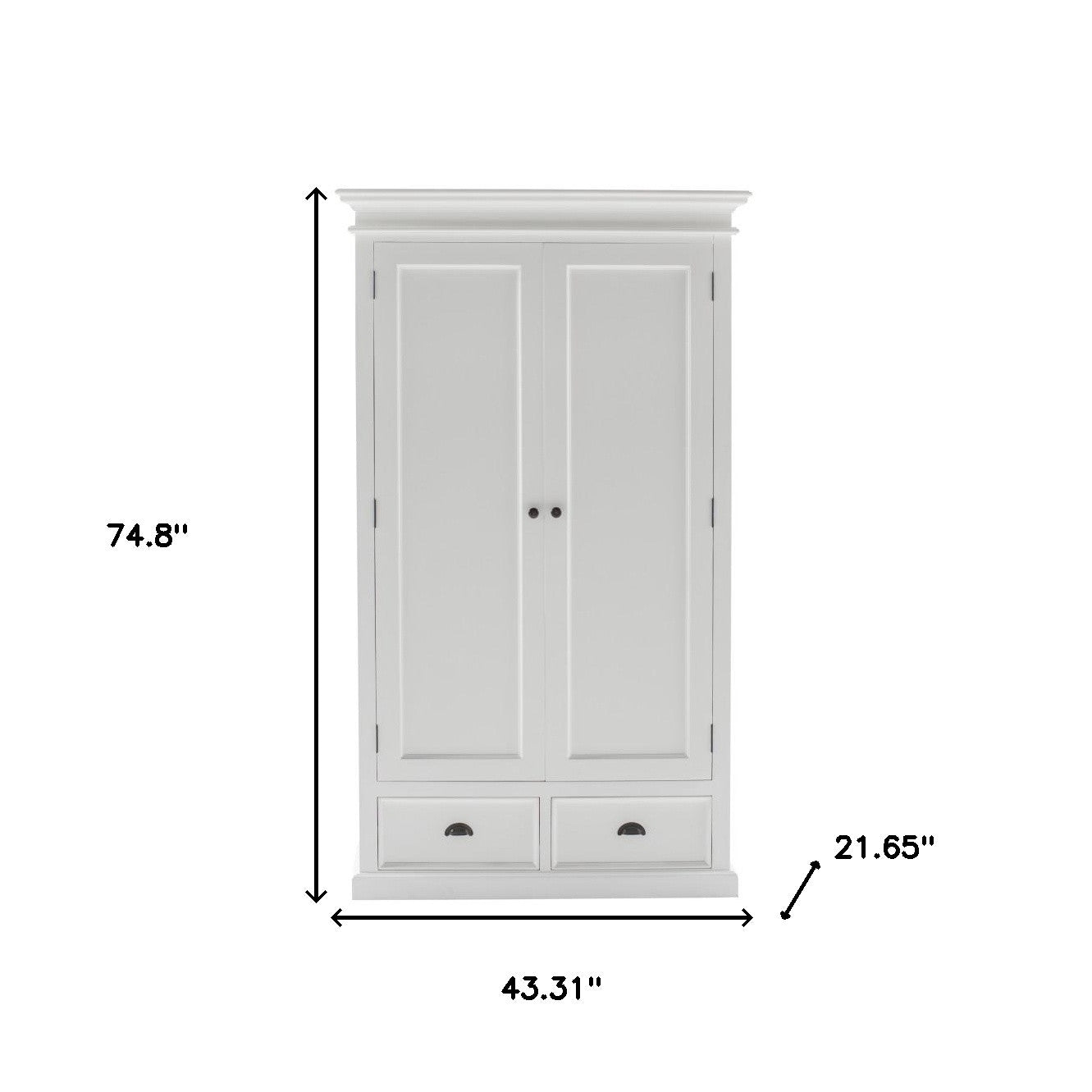 43" Off White Solid Wood Two Drawer