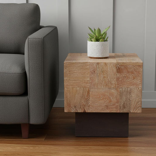 22" Black And Brown Solid Wood Square End Table
