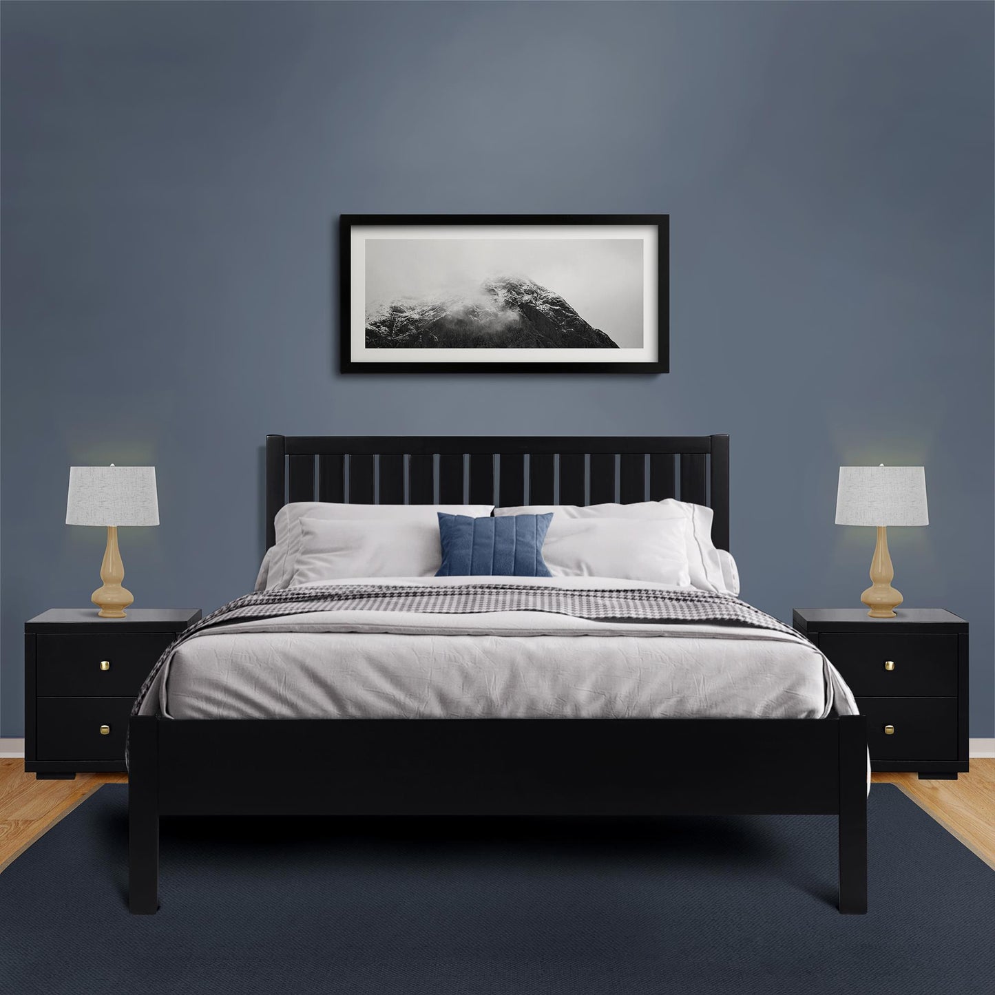 Black Solid Wood Queen Bed Frame