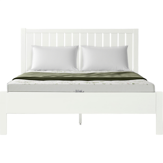 White Shiplap Texture Solid Wood Queen Bed Frame