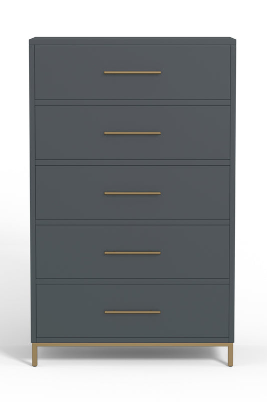 33" Gray Solid Wood Five Drawer Dresser