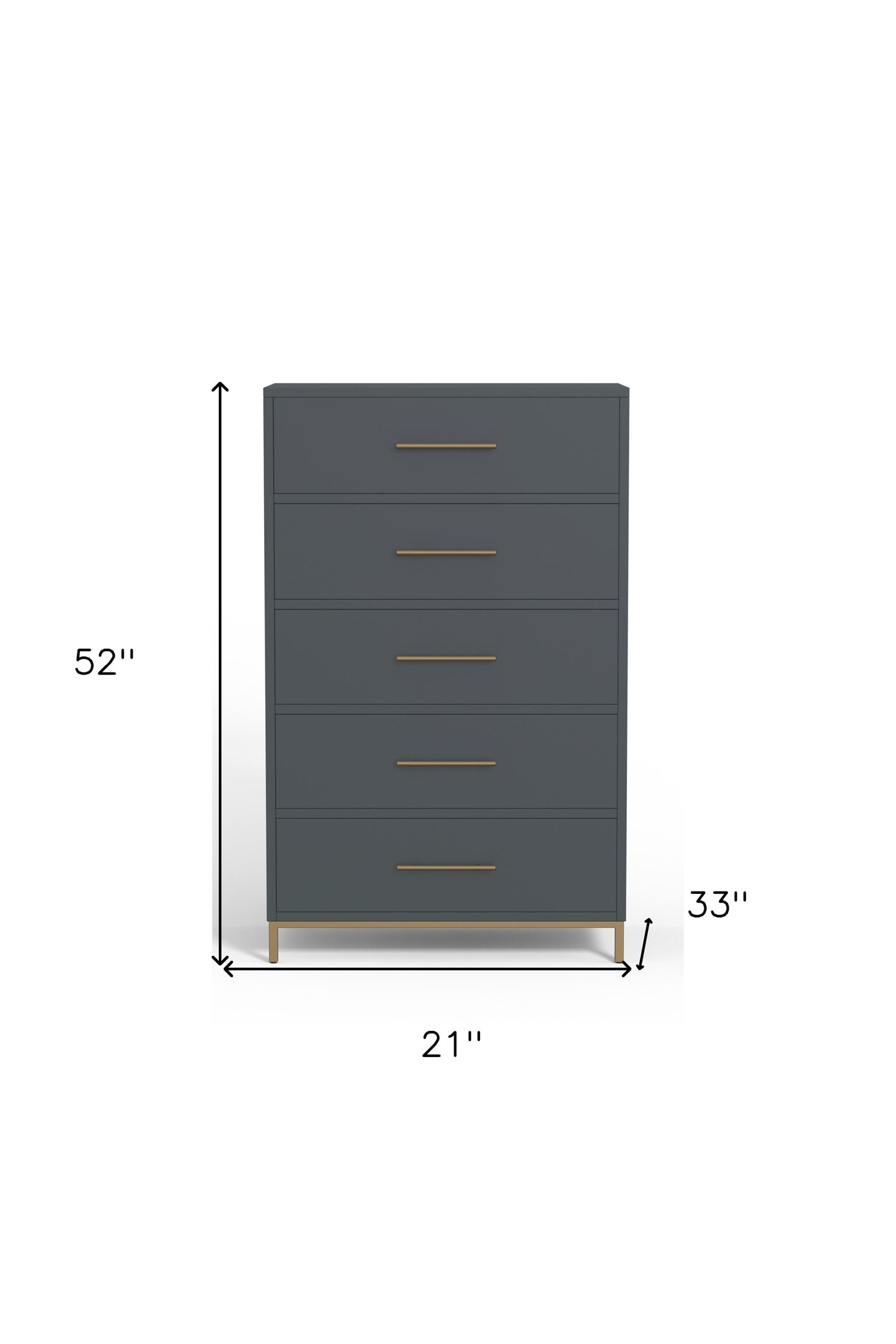 33" Gray Solid Wood Five Drawer Dresser