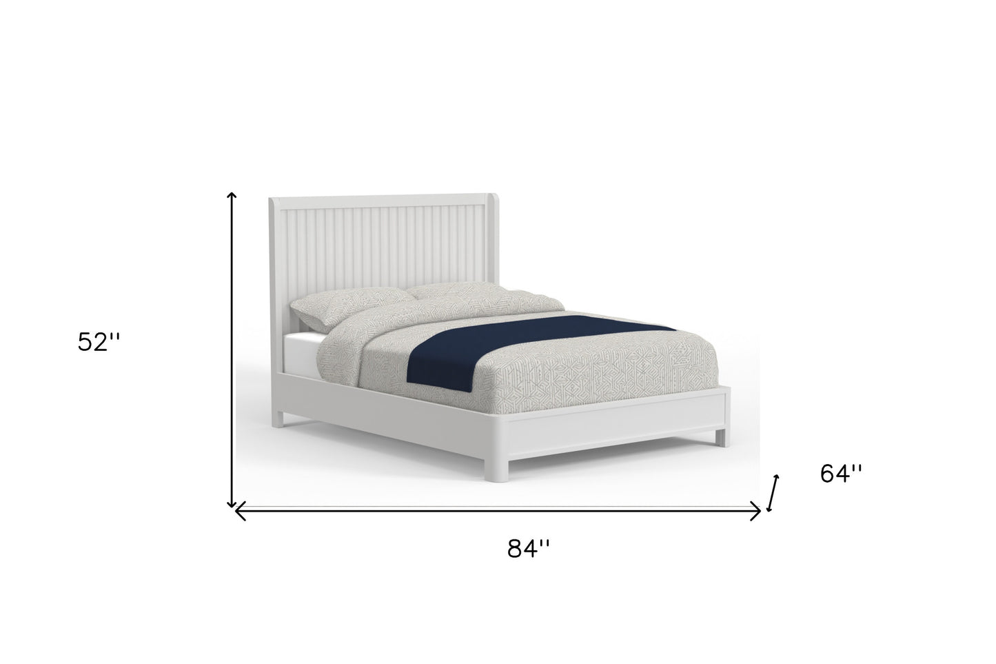 White Ribbed Texture Solid Wood Queen Bed Frame