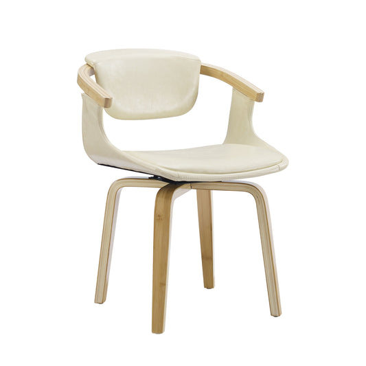Off White and Natural Upholstered Faux Leather Dining Arm Chair
