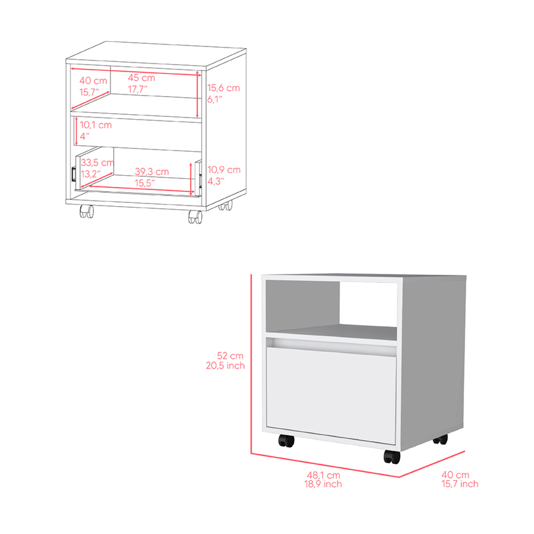 20" White Wood One Drawer Nightstand