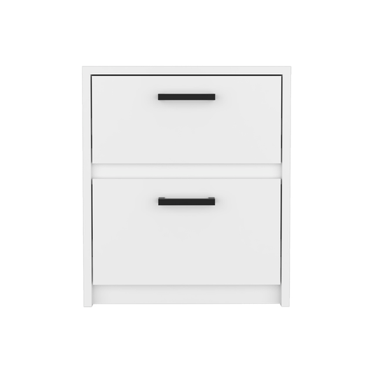 19" White Wood Two Drawer Nightstand