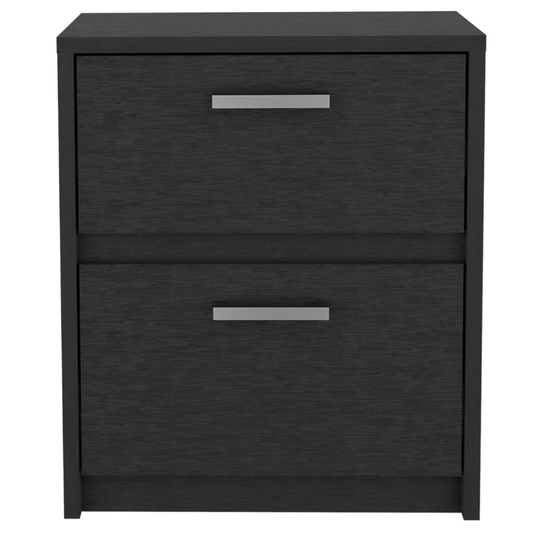 19" Black Wood Two Drawer Nightstand