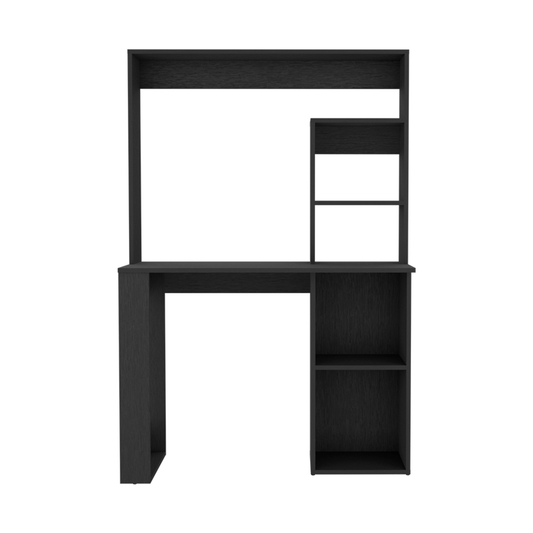 58" Black Wood Computer Desk With Hutch