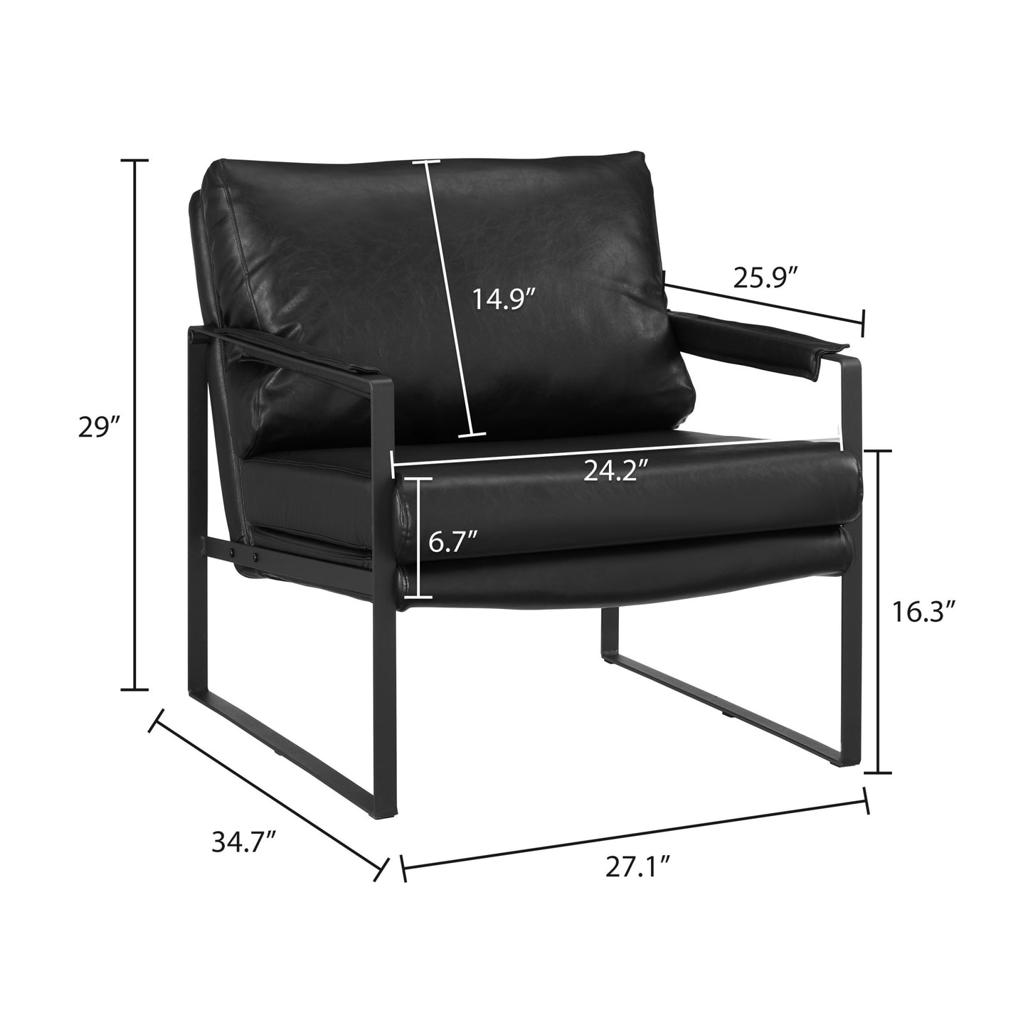 27" Black Faux Leather Arm Chair