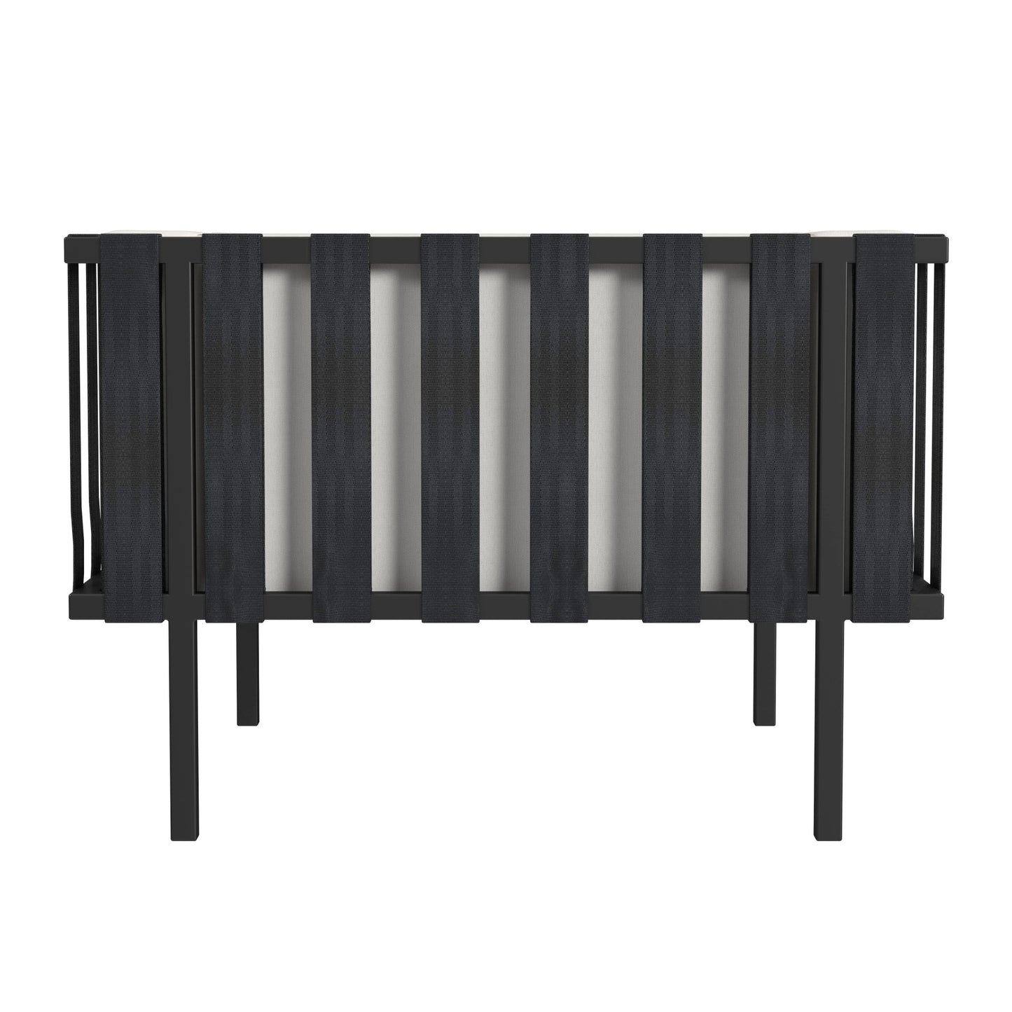 33" Black Metal Outdoor Arm Chair with Off White Cushion