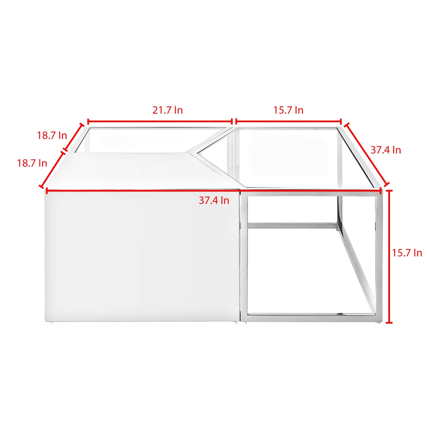Set of Three 37" Clear And Silver Glass Stainless Steel Square Mirrored Bunching Coffee Tables
