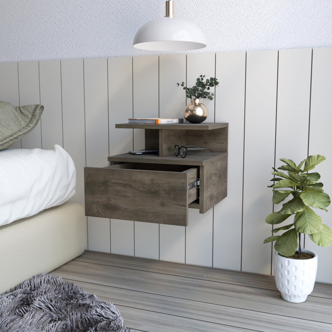 12" Brown Wood One Drawer Nightstand