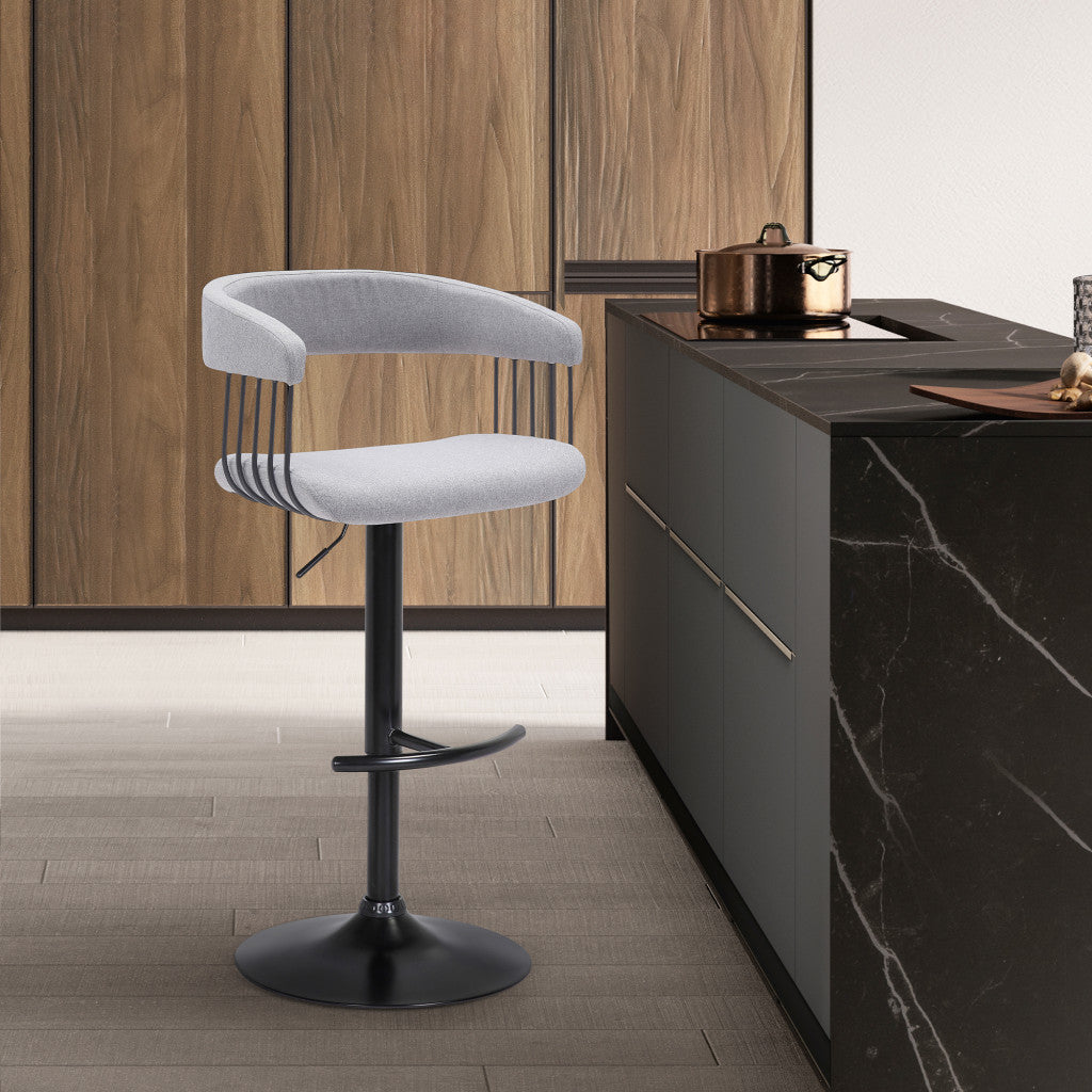 Light Gray and Black Fabric with Metal Swivel Adjustable Height Bar Chair