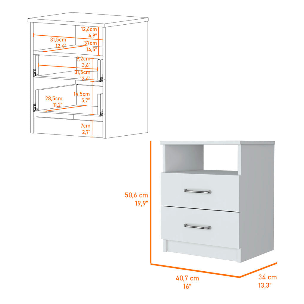 20" White Wood Two Drawer Nightstand