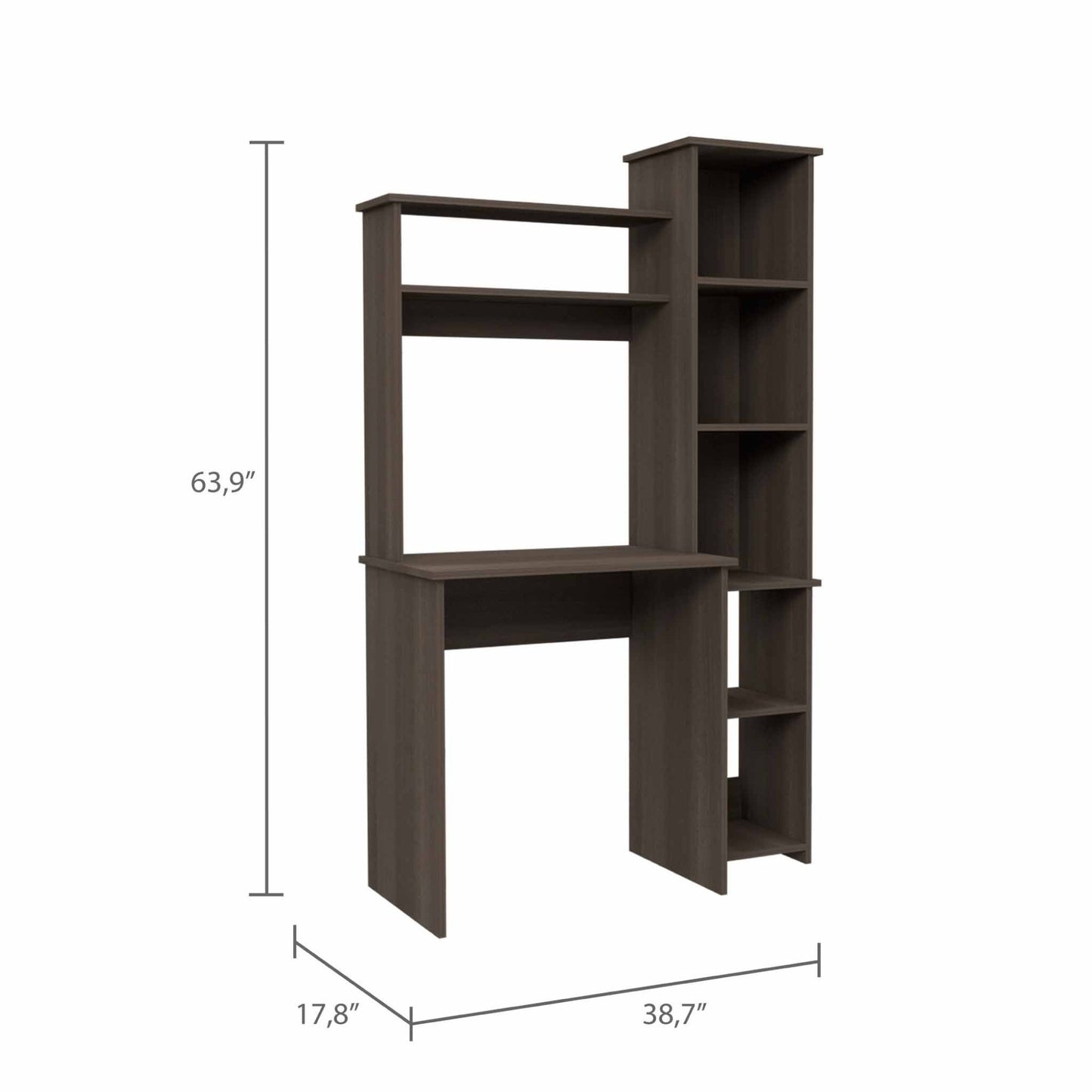 39" Dark Brown Wood Writing Desk and Bookshelf Set