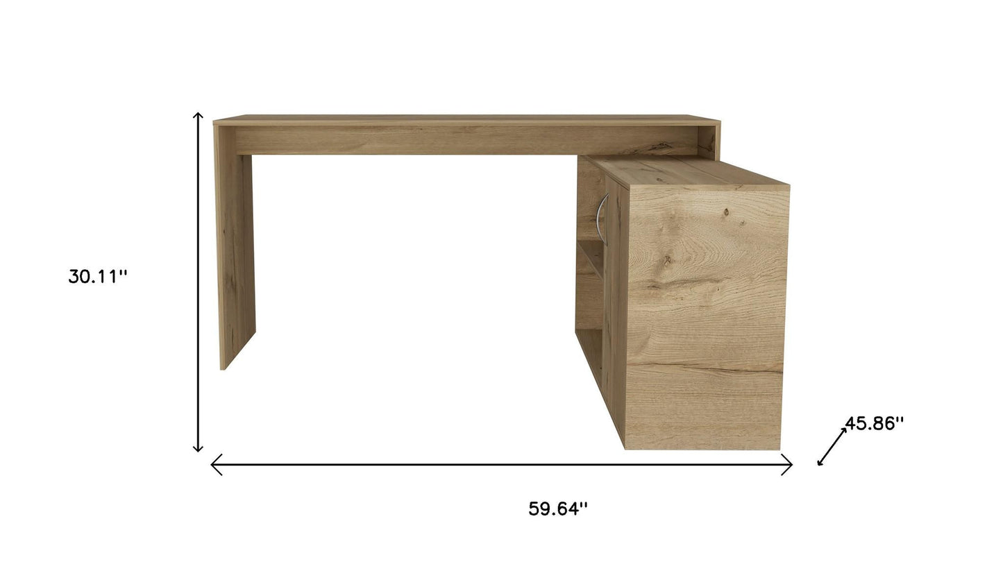 60" Oak Wood L Shape Writing Desk