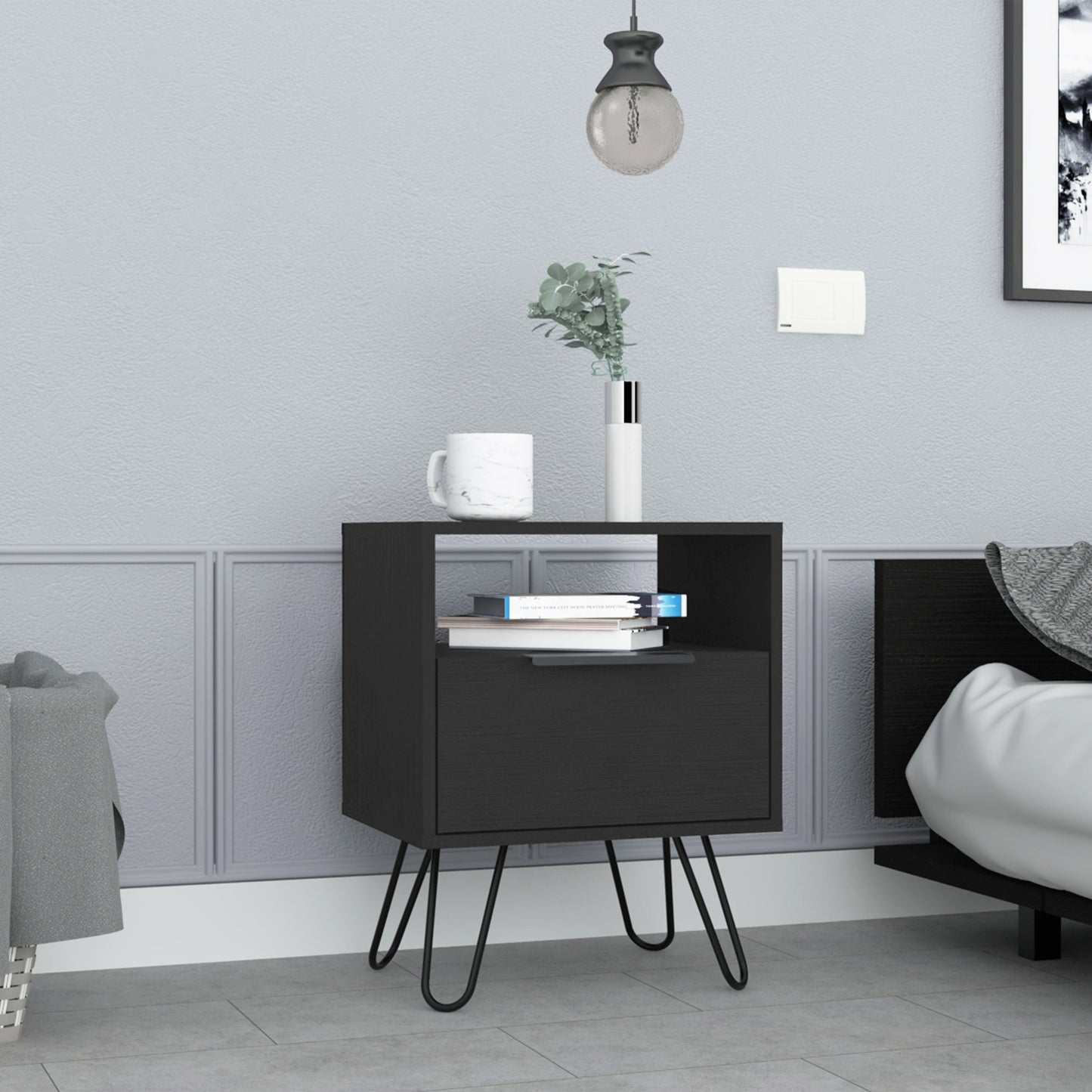 22" Black Wood Nightstand