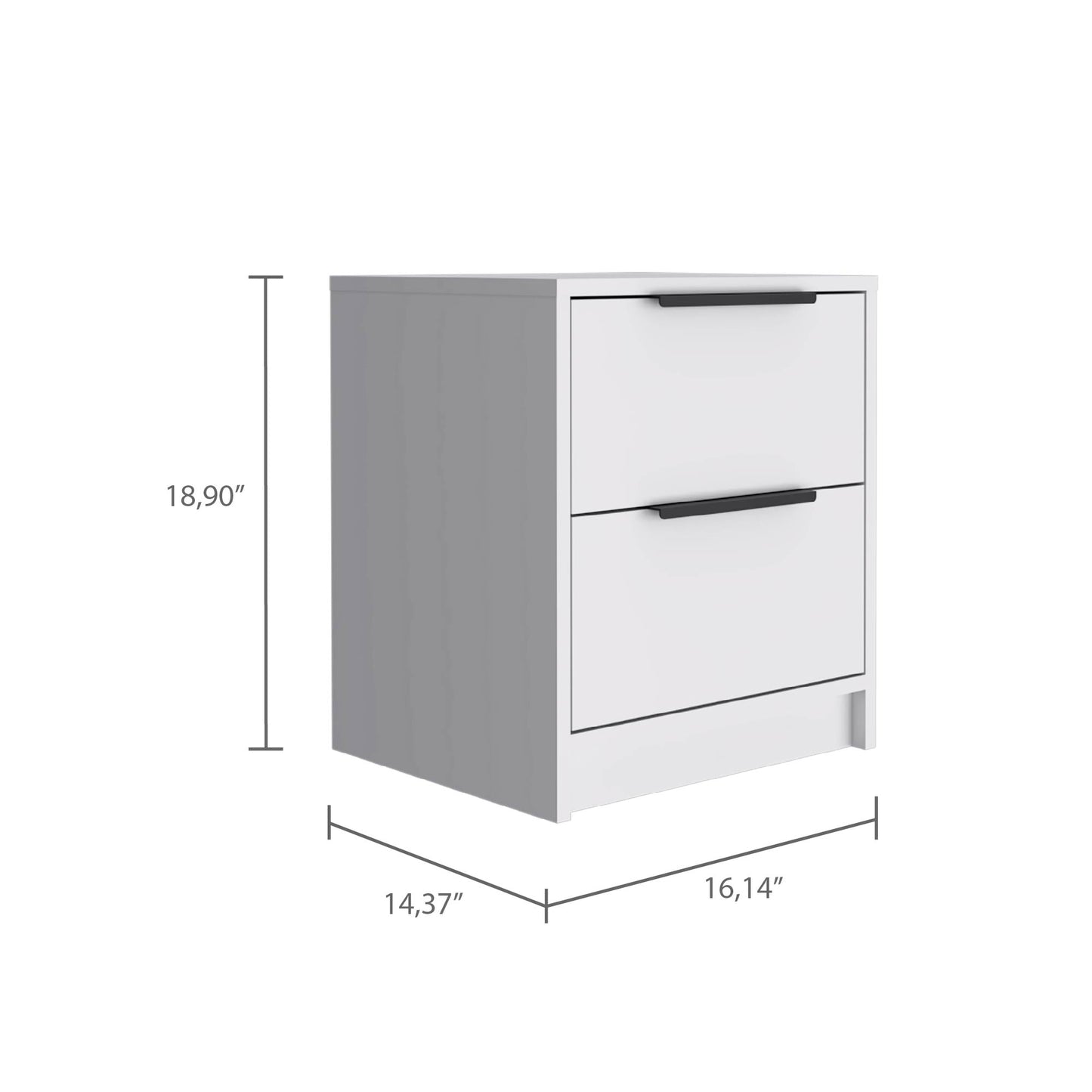 19" White Wood Two Drawer Nightstand