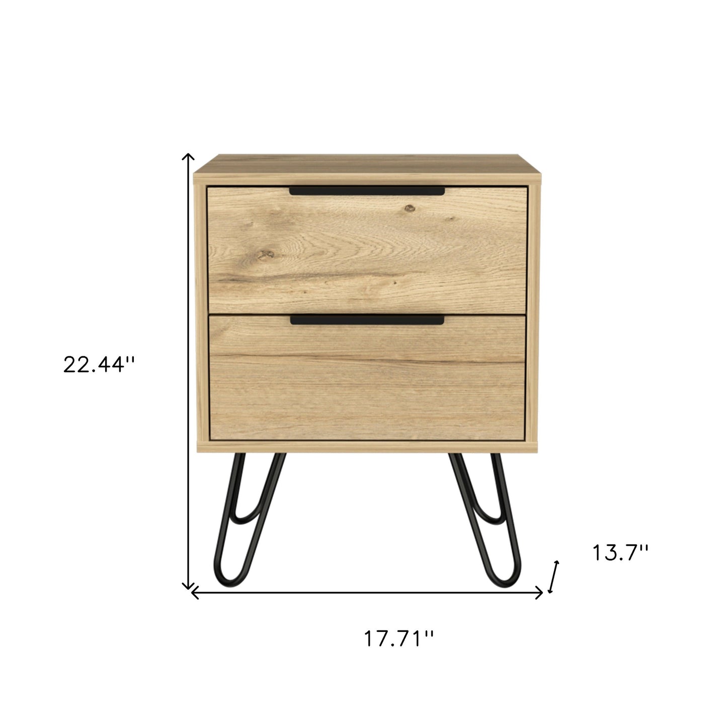 22" Oak Wood Two Drawer Nightstand