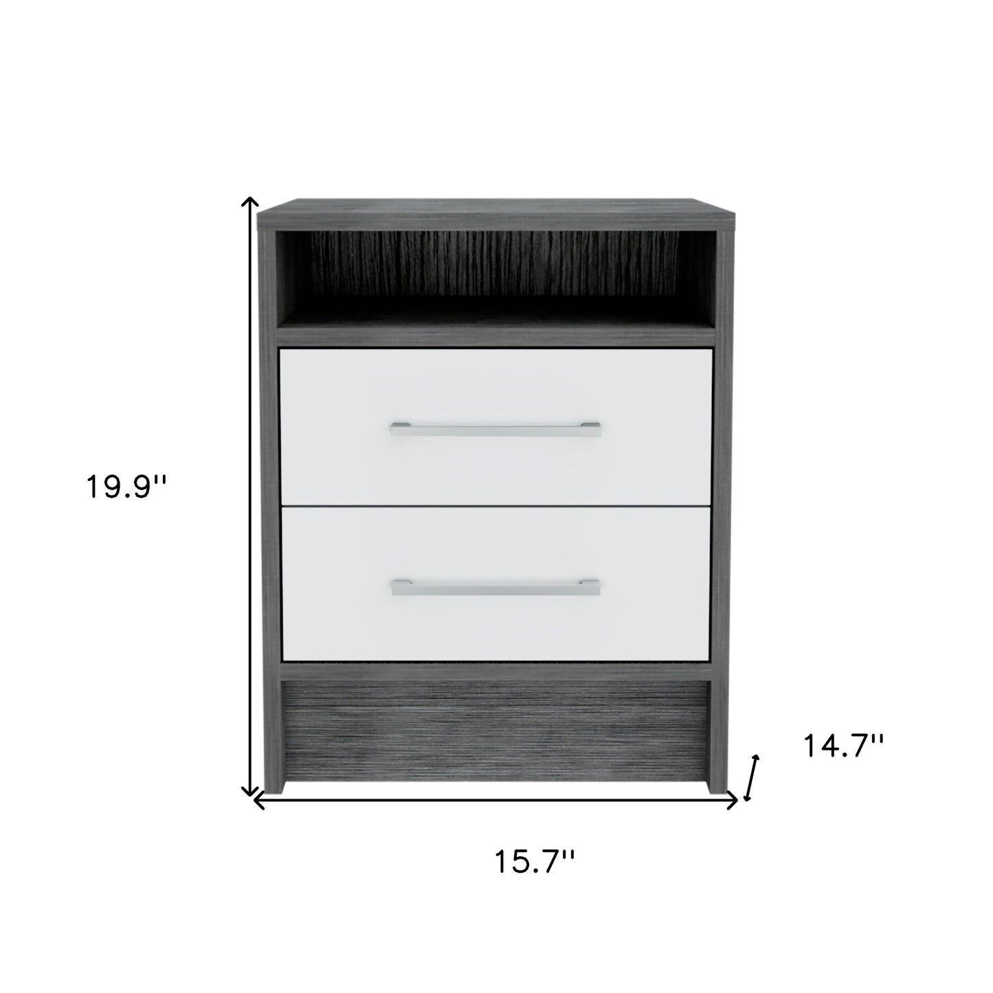20" Gray Wood Two Drawer Nightstand