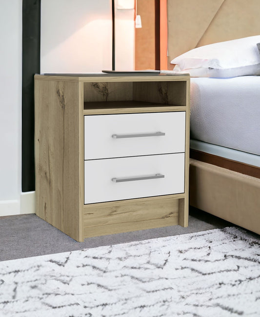 20" White Wood Two Drawer Nightstand