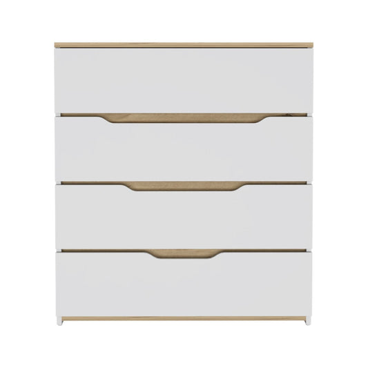 32" White and Natural Four Drawer Dresser