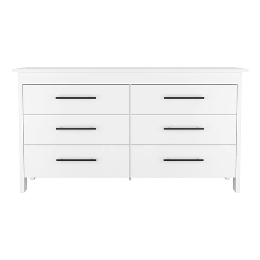 59" White Six Drawer Double Dresser