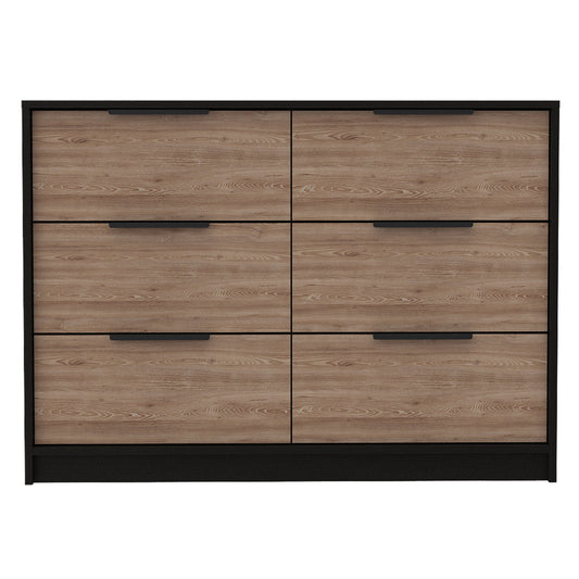 42" Brown and Black Six Drawer Double Dresser