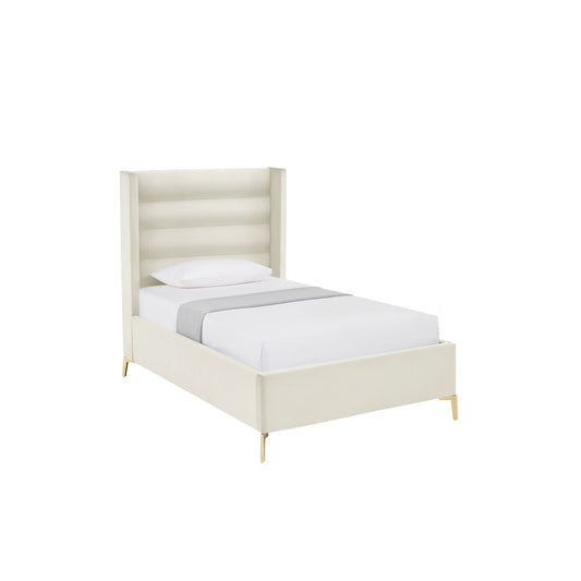 Cream Velvet Upholstered Full Bed Frame