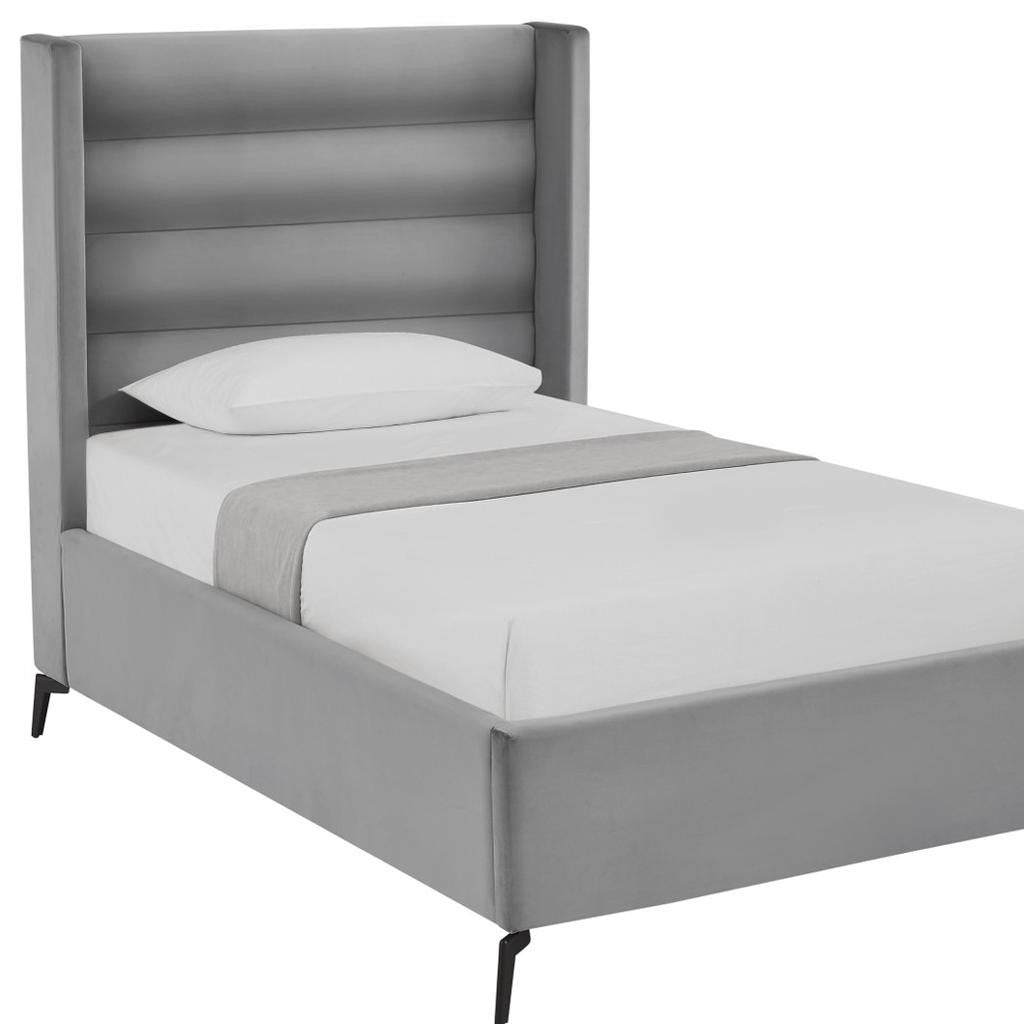 Light Gray Velvet Upholstered Full Bed Frame