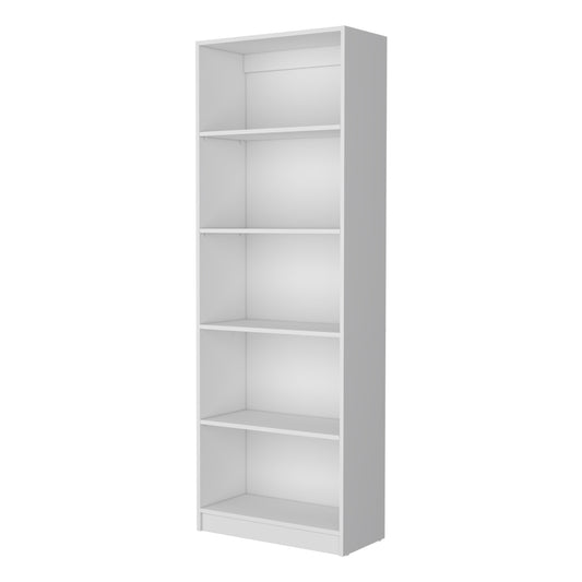 71" White Wood Five Tier Bookcase