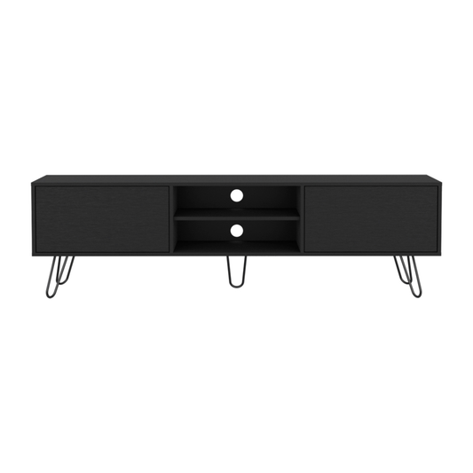 71" Black Wood Enclosed And Open Storage TV Stand